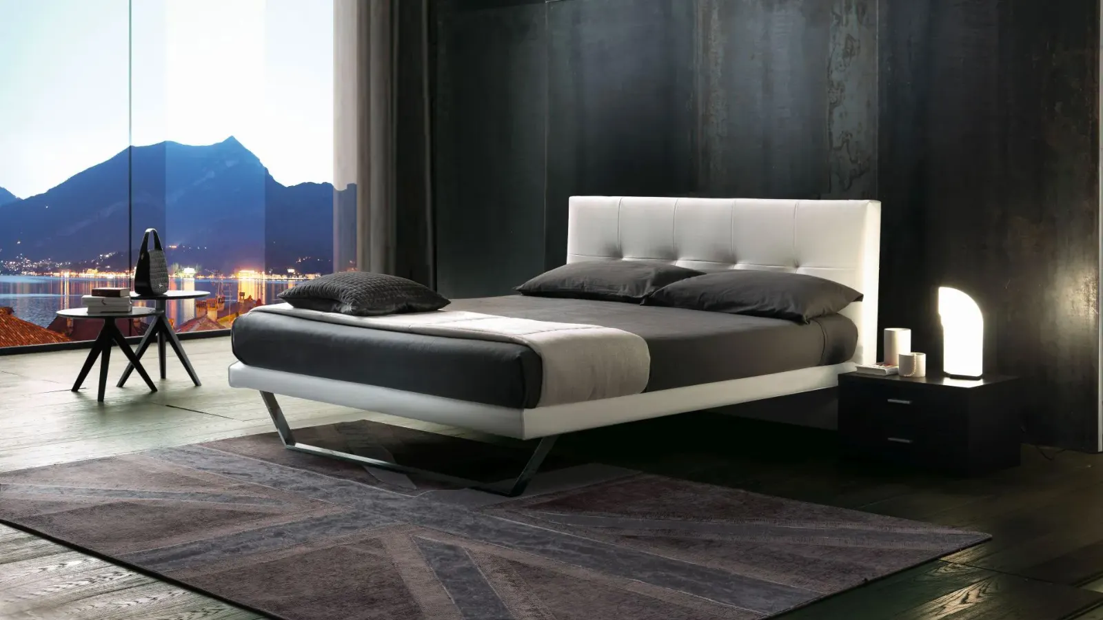 Letto Alexia, letto con testiera capitonné in pelle o tessuto, made in Italy – foto 3