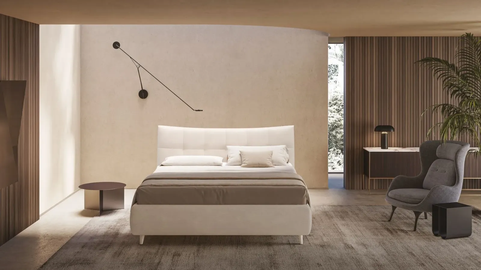 Letto Allison, letto capitonné dalla linea moderna, made in Italy
