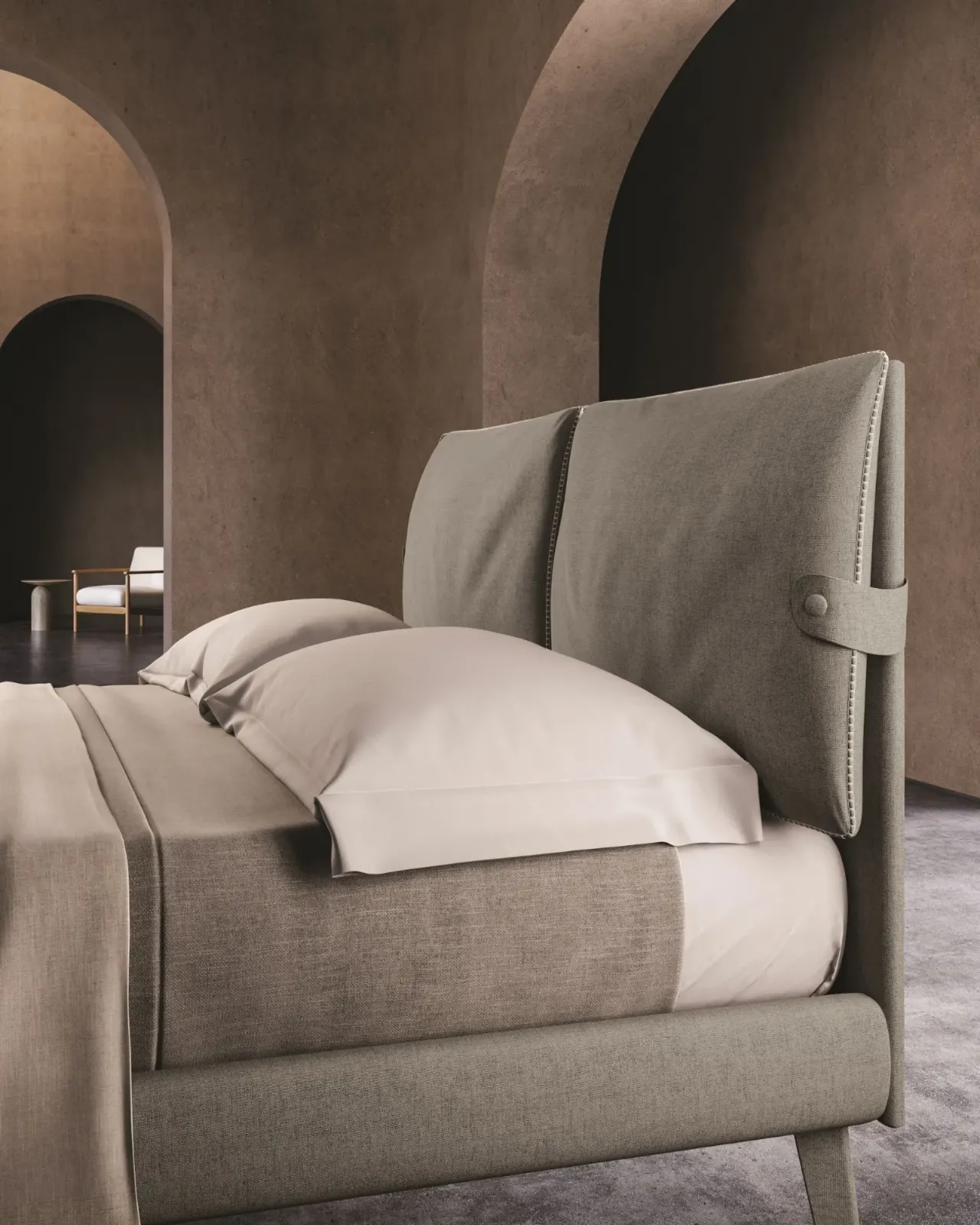 Letto Beatrice, letto imbottito con contenitore e testiera alta in quattro varianti, made in Italy – foto 6
