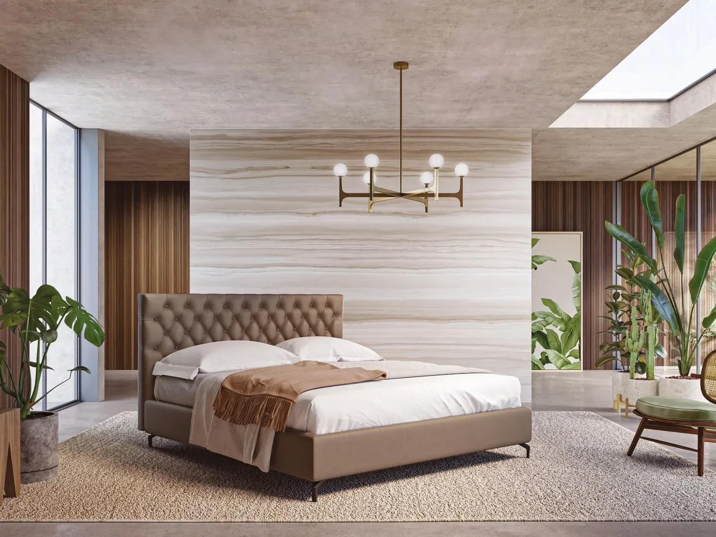Letto Carlotta, letto capitonné in pelle, made in Italy