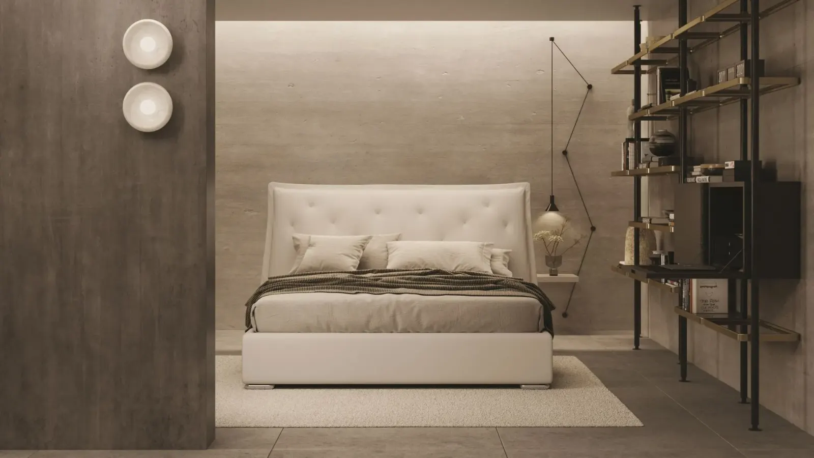 Letto Claire, letto con testiera capitonné e box contenitore, made in Italy