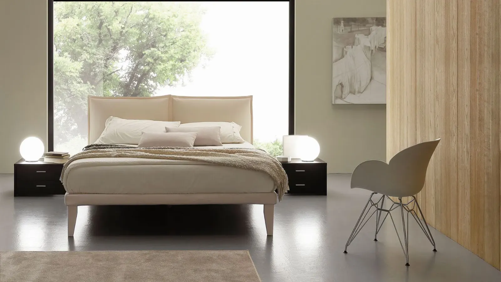 Letto Denise, letto imbottito con testiera a cuscini e volant, made in Italy – foto 2