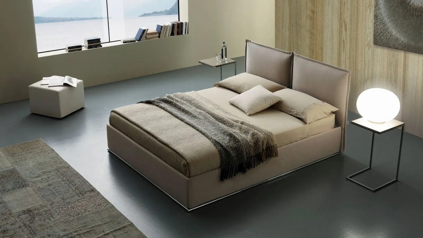 Letto Denise, letto imbottito con testiera a cuscini e volant, made in Italy – foto 3