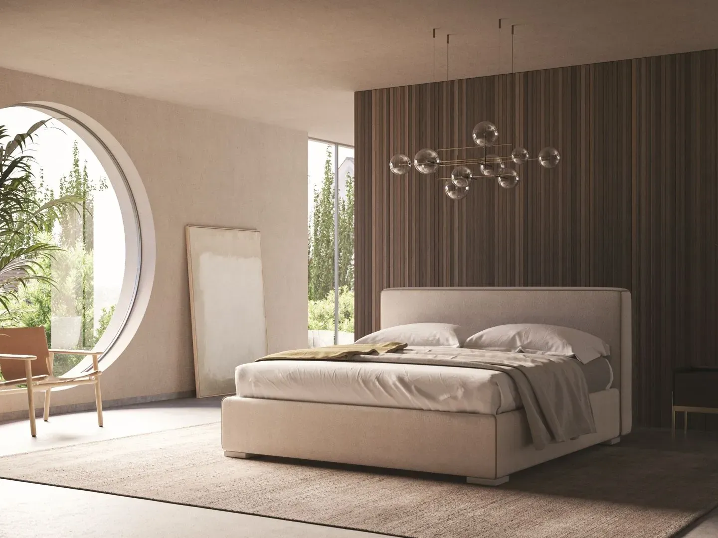 Letto Elisabeth, letto matrimoniale moderno rivestito in tessuto, made in Italy