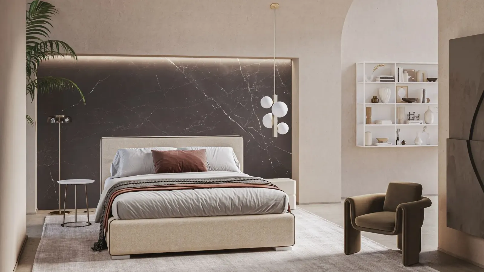 Letto Gaia, letto imbottito con contenitore salvaspazio, made in Italy