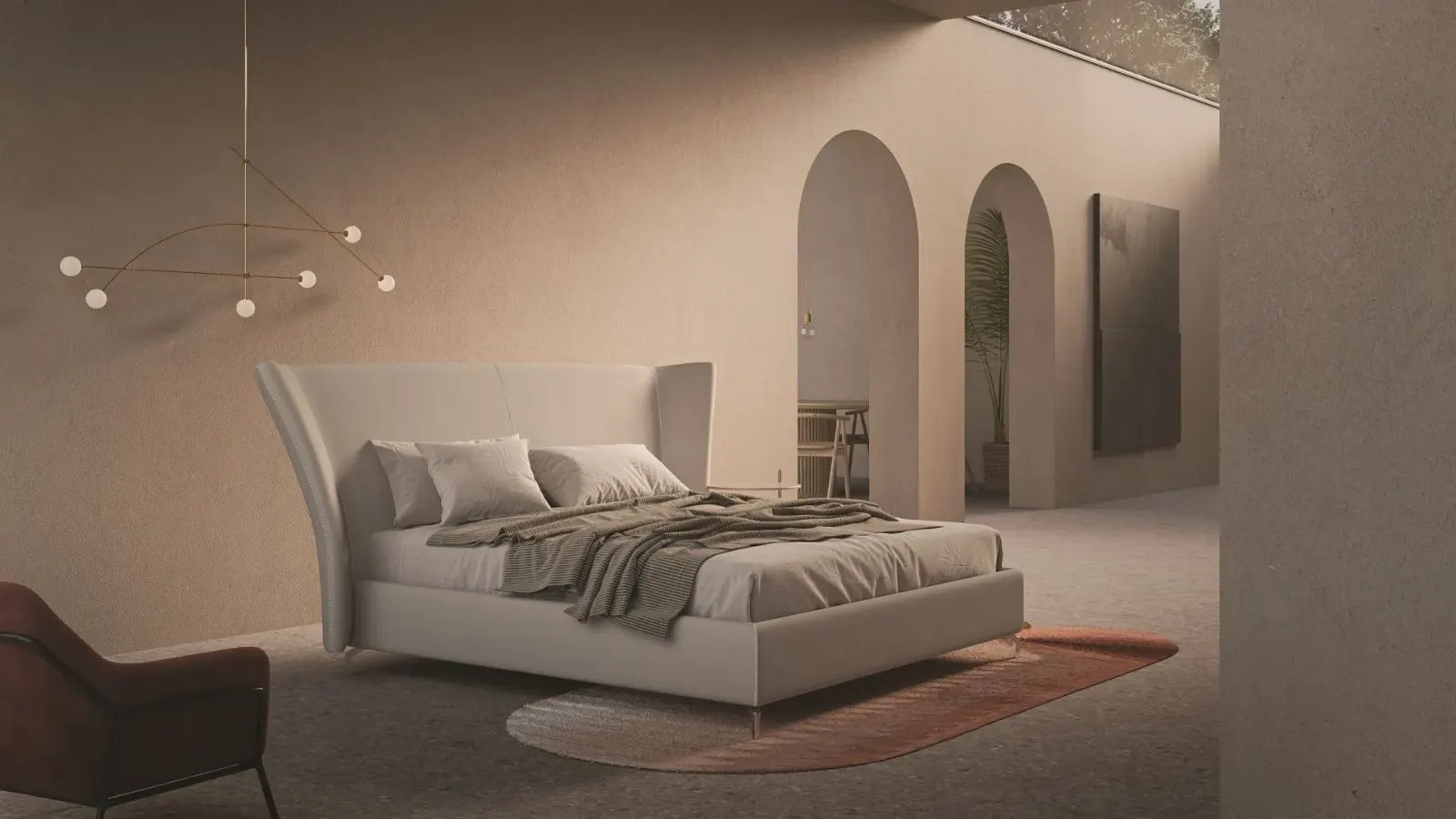Letto Giselle Plain, letto contenitore con testiera ampia e accogliente, made in Italy