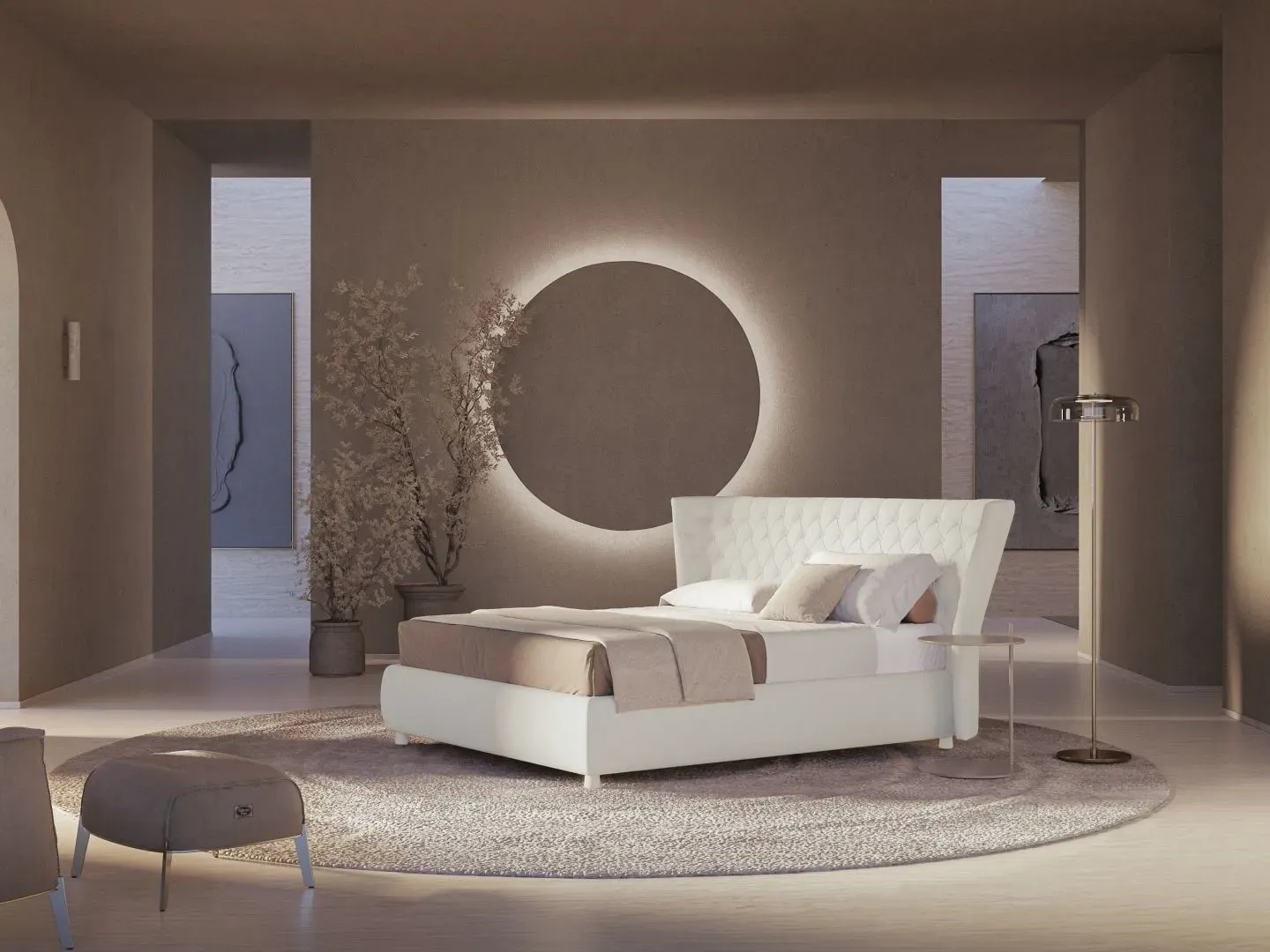 Letto Giselle, letto con testiera capitonné avvolgente, made in Italy