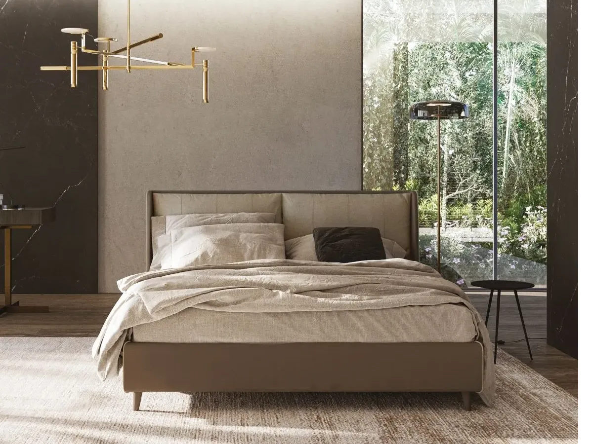 Letto Greta, letto contenitore con testiera imbottita, made in Italy