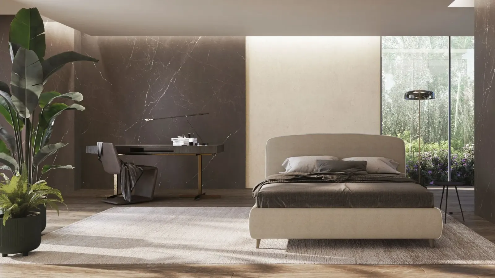 Letto Guendalina, letto imbottito moderno con box contenitore, made in Italy