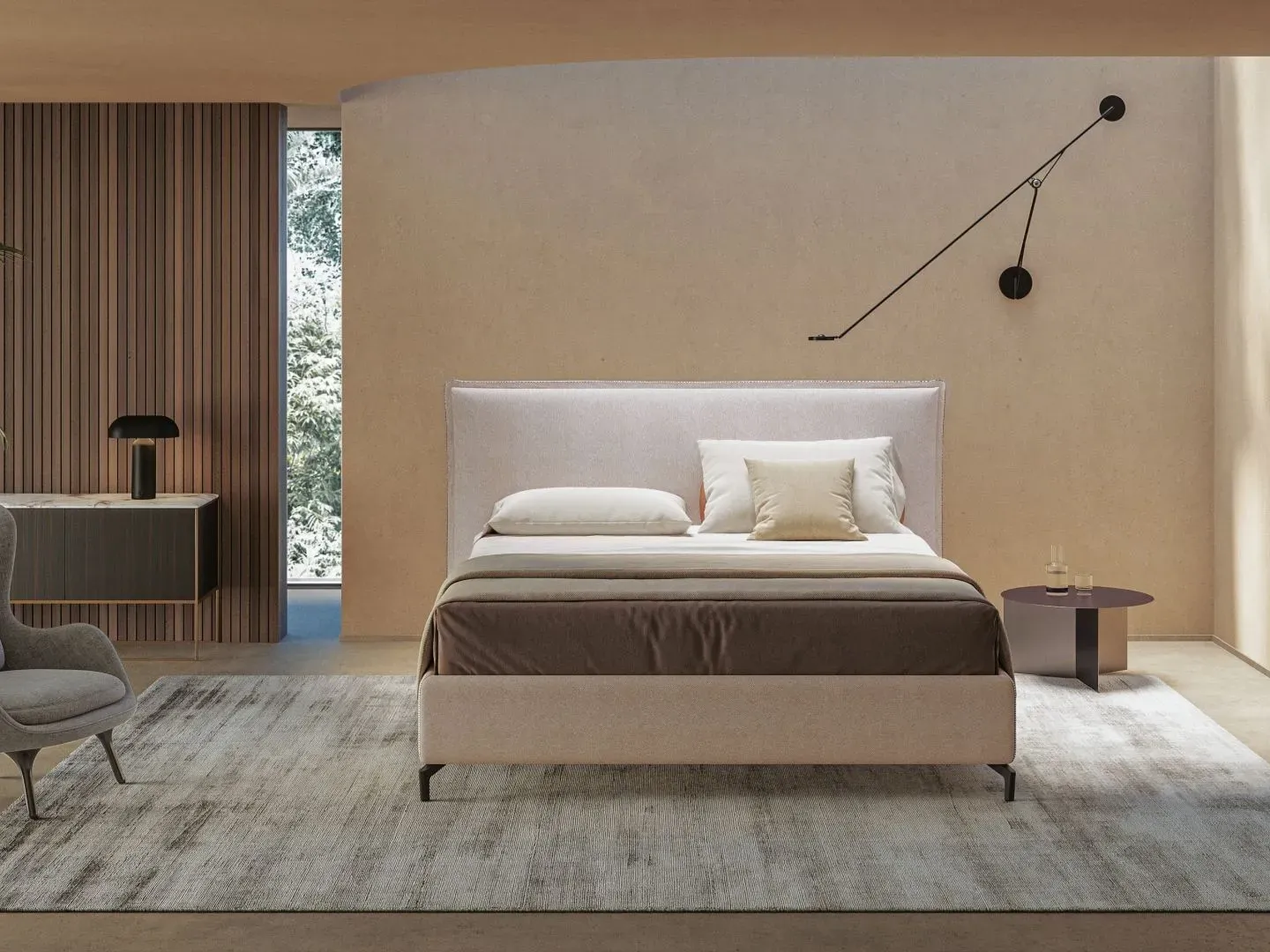 Letto Helene, letto con testiera e volant dal gusto romantico, made in Italy