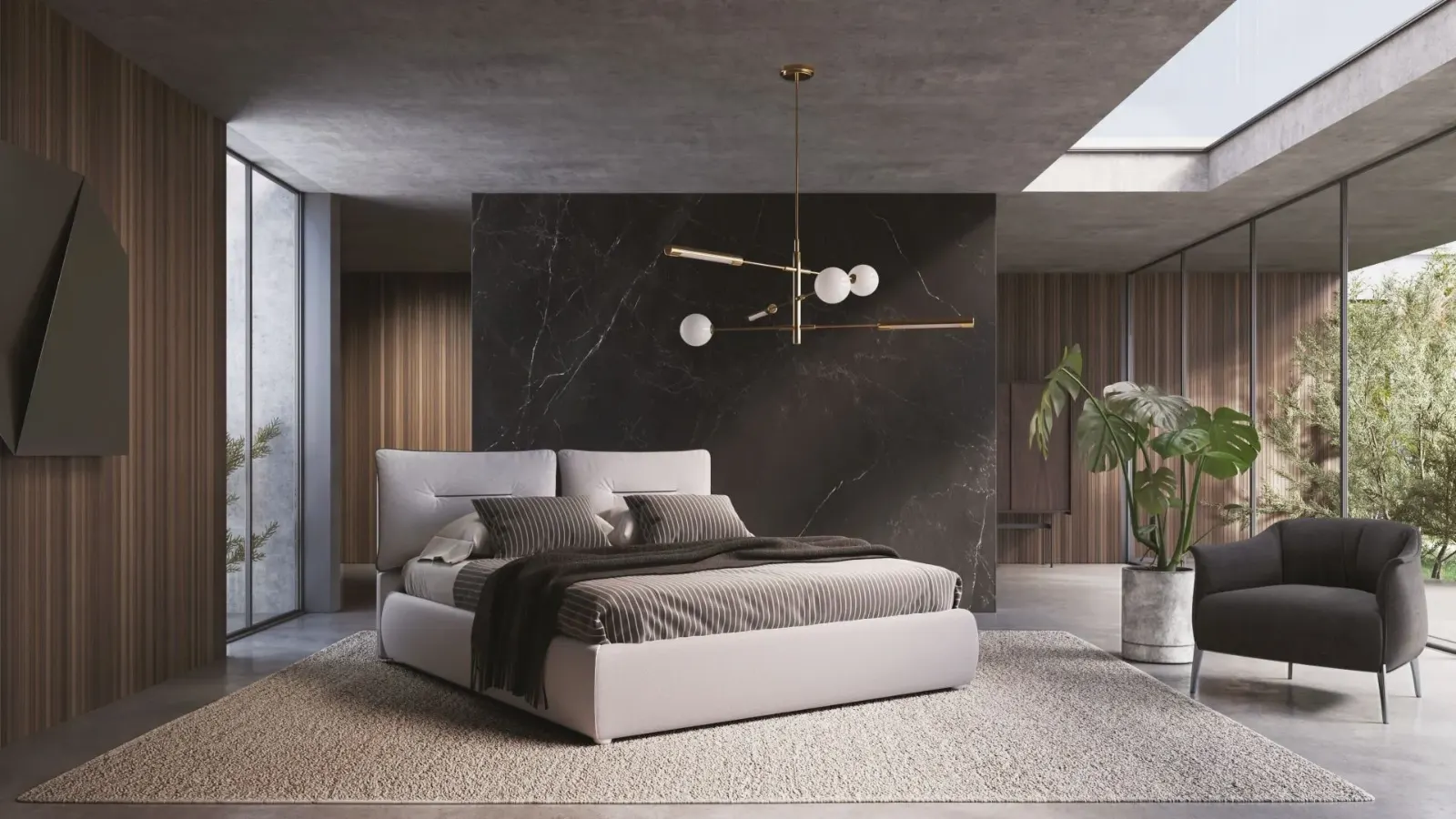 Letto Isabelle, letto contenitore con testiera imbottita, made in Italy