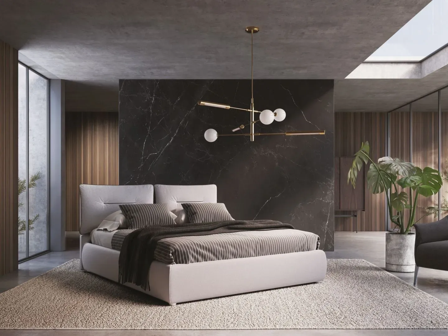 Letto Isabelle, letto contenitore con testiera imbottita, made in Italy