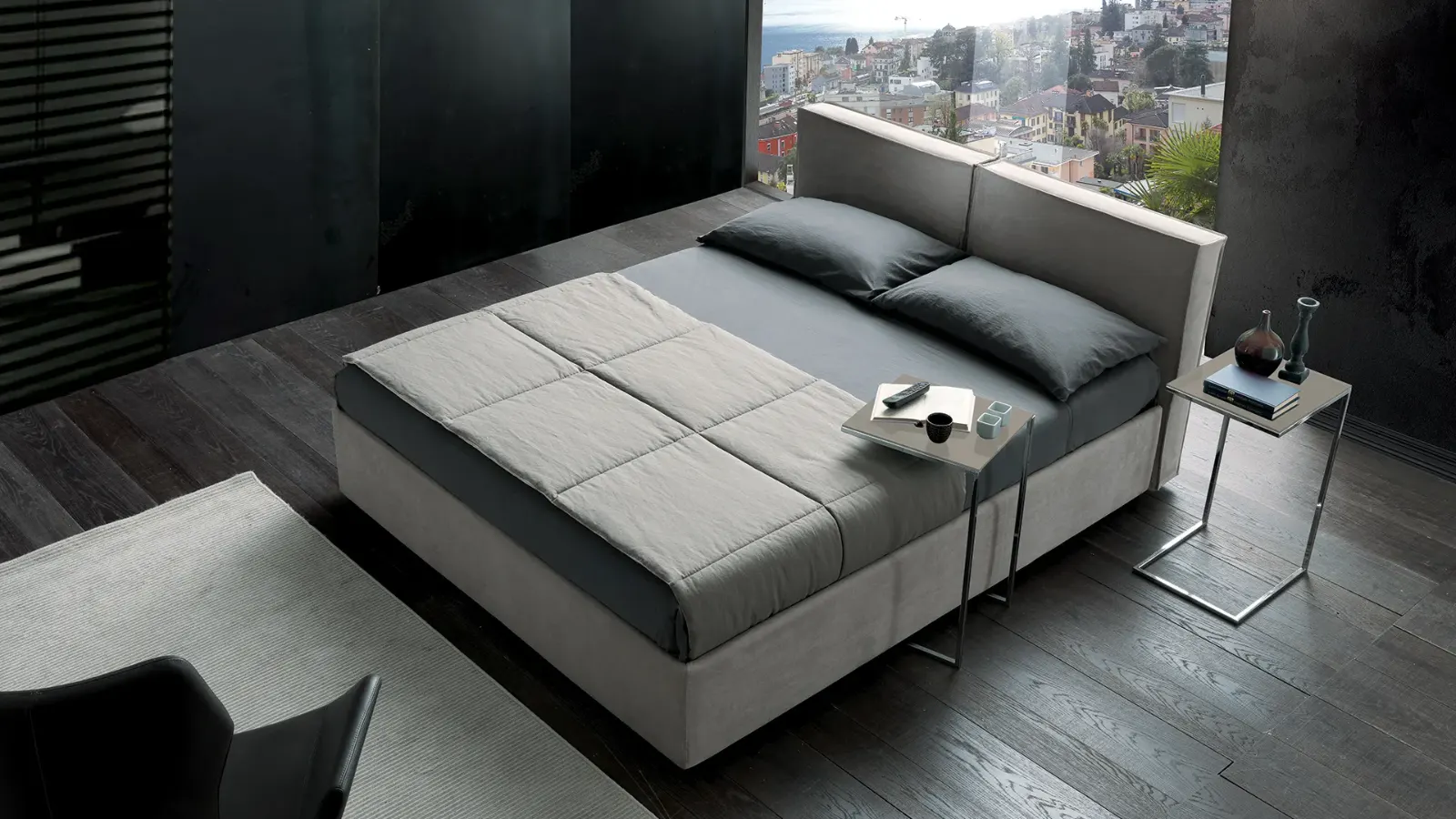 Letto Jasmine, letto imbottito moderno con giroletto a fascia alta o bassa, made in Italy – foto 3