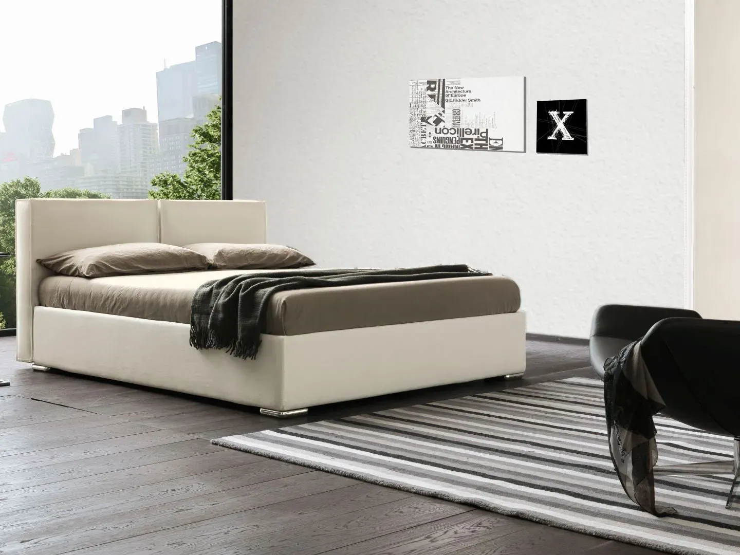 Letto Jasmine, letto imbottito moderno con giroletto a fascia alta o bassa, made in Italy