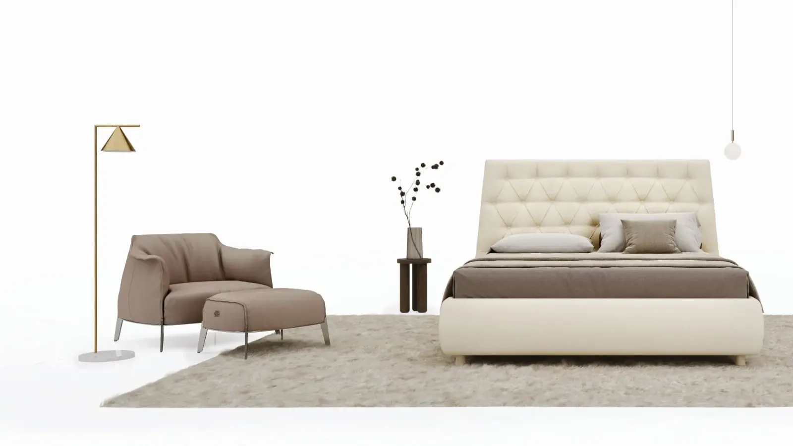Letto Josephine, letto matrimoniale capitonné con giroletto alto o basso, made in Italy – foto 2
