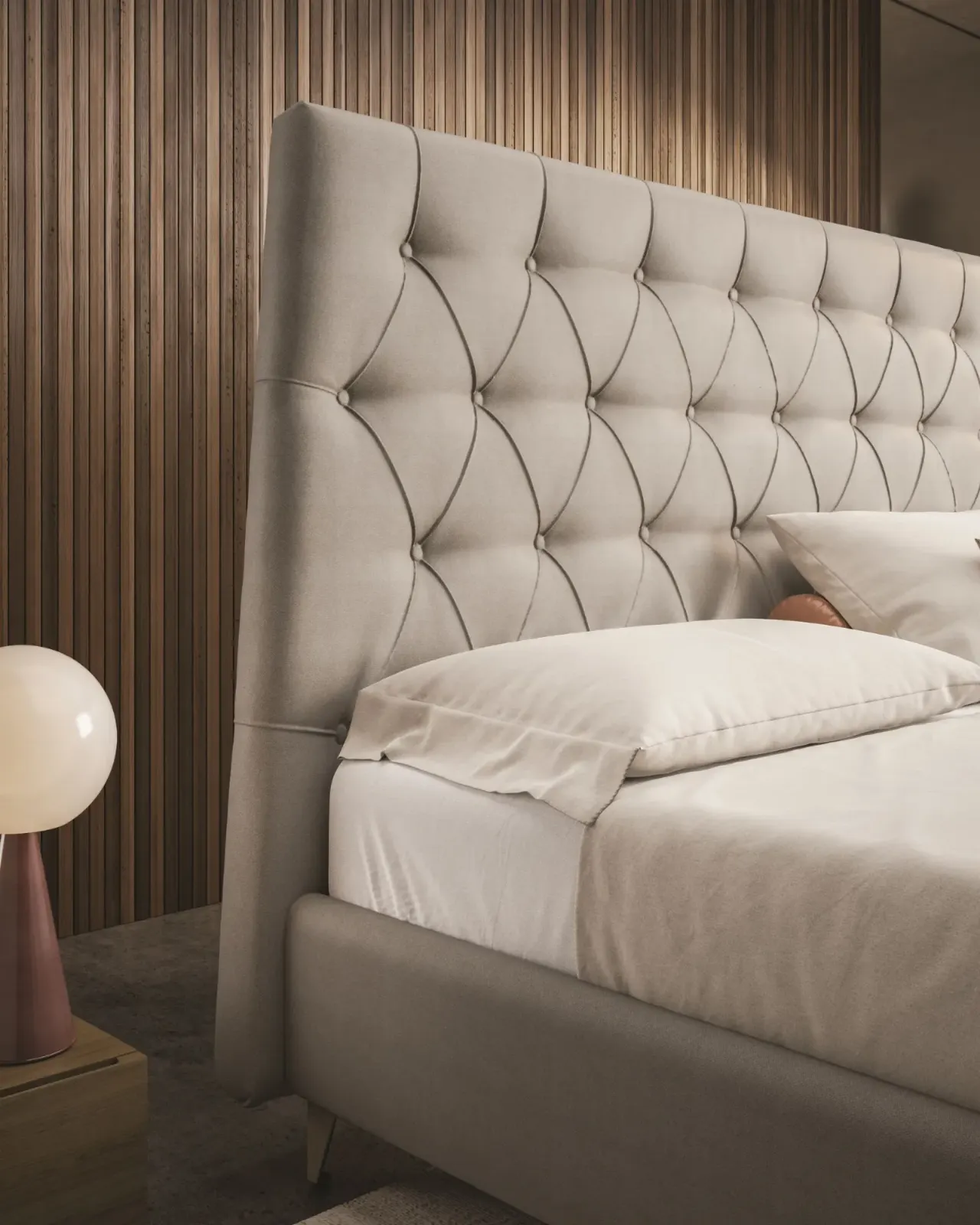 Letto Josephine, letto matrimoniale capitonné con giroletto alto o basso, made in Italy – foto 3