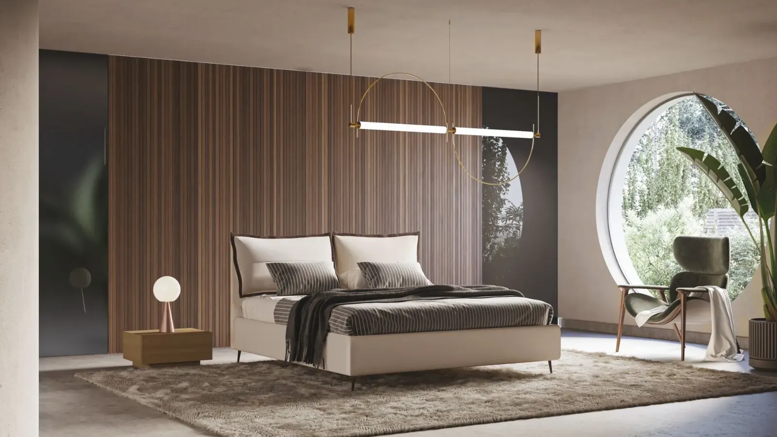 Letto Justine, letto imbottito con contenitore, testiera trapuntata e volant, made in Italy