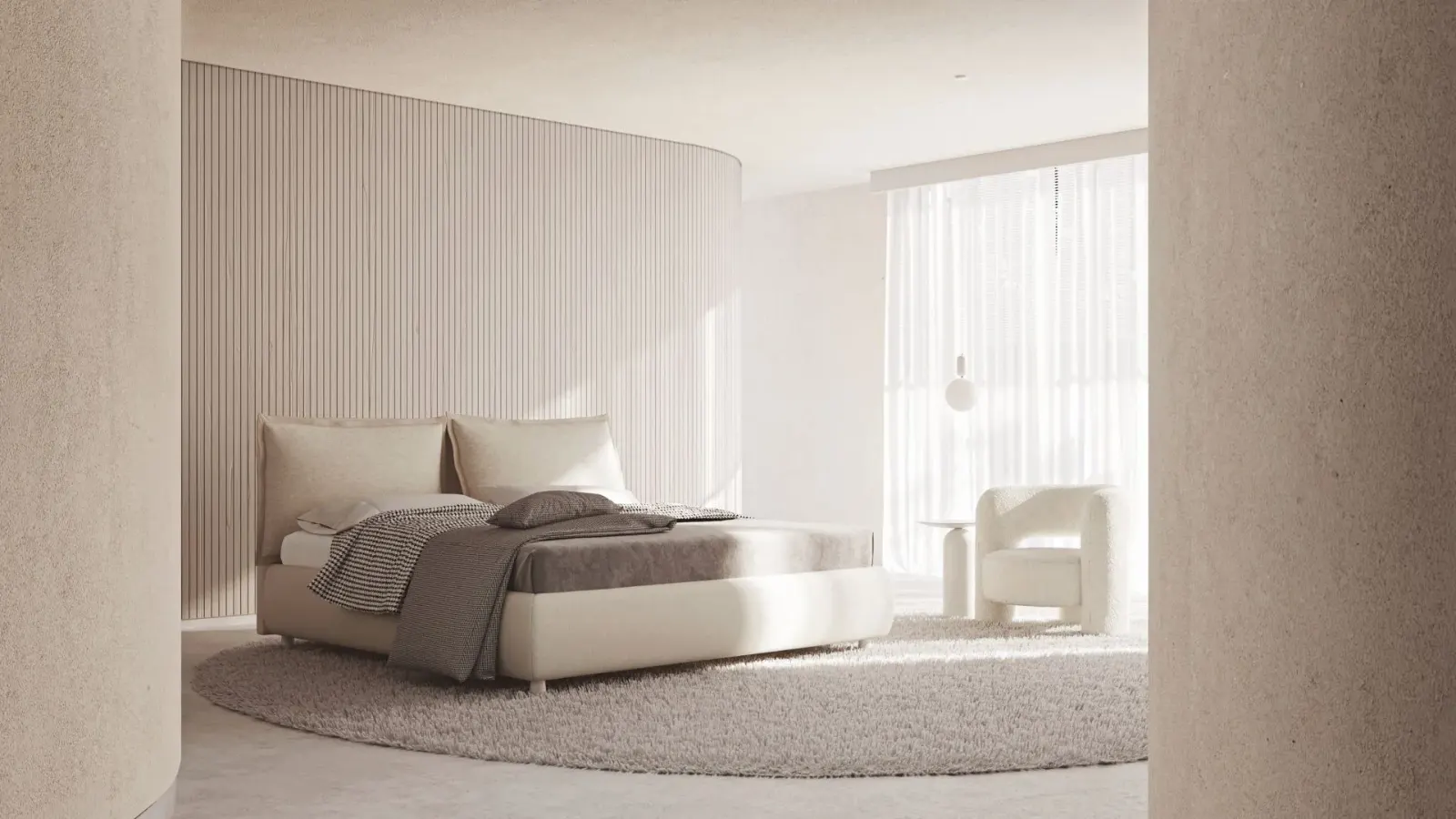 Letto Justine, letto imbottito con contenitore, testiera trapuntata e volant, made in Italy – foto 3