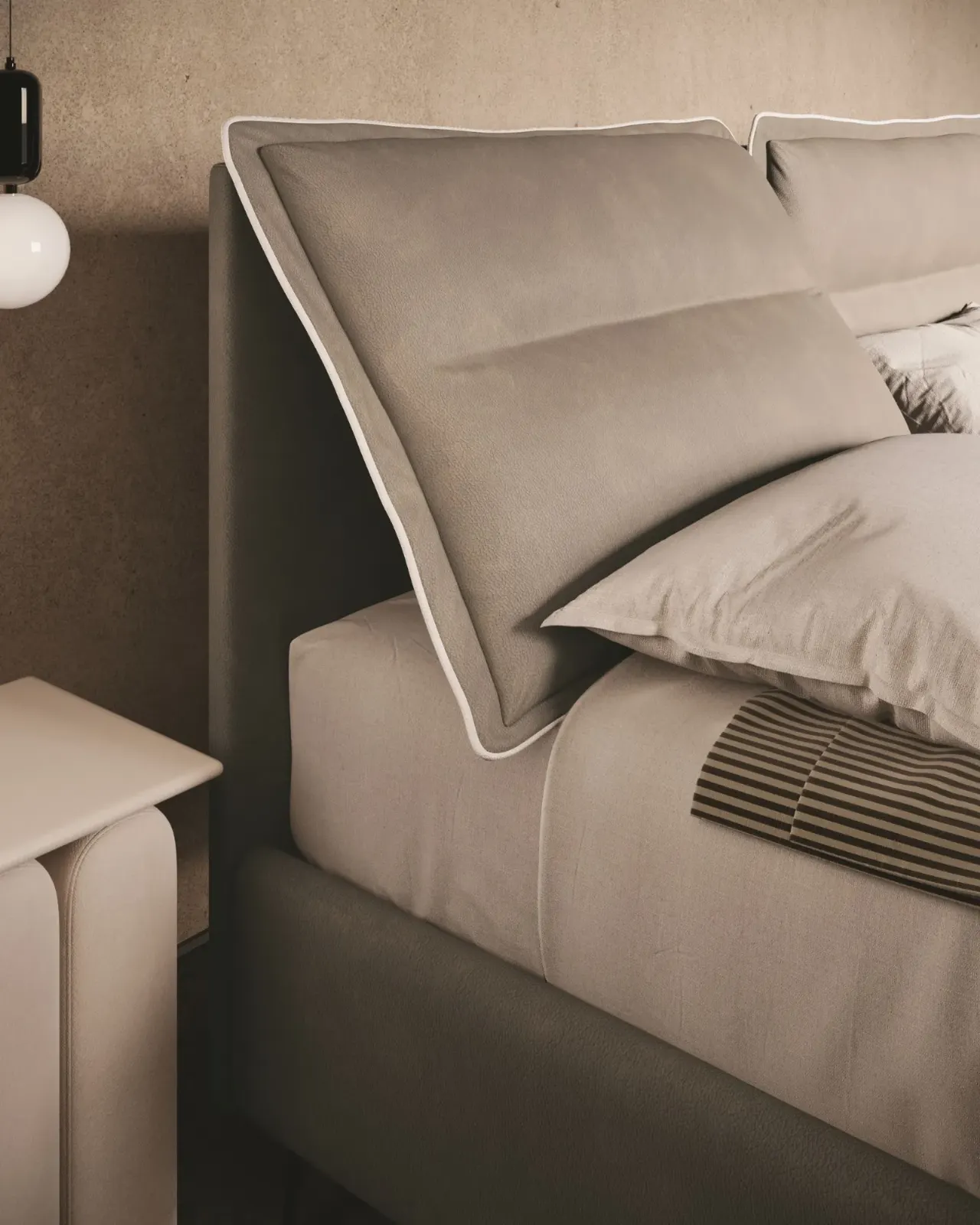 Letto Justine Line, letto imbottito in tessuto o ecopelle, anche con contenitore, made in Italy – foto 4