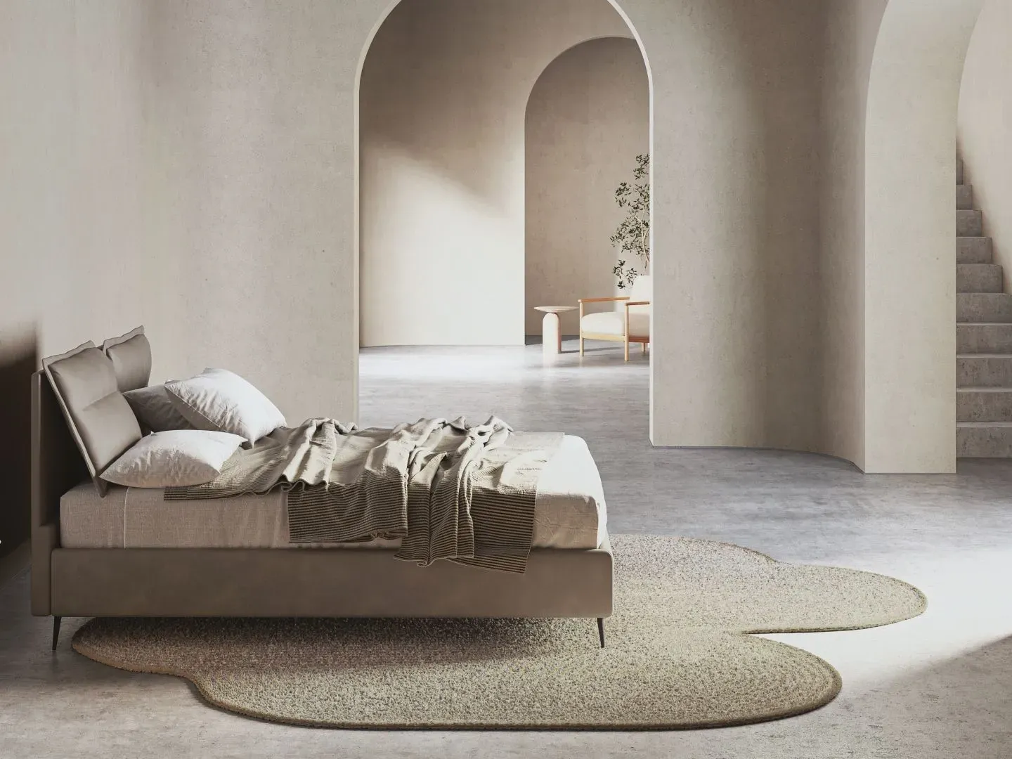 Letto Justine Line, letto imbottito in tessuto o ecopelle, anche con contenitore, made in Italy