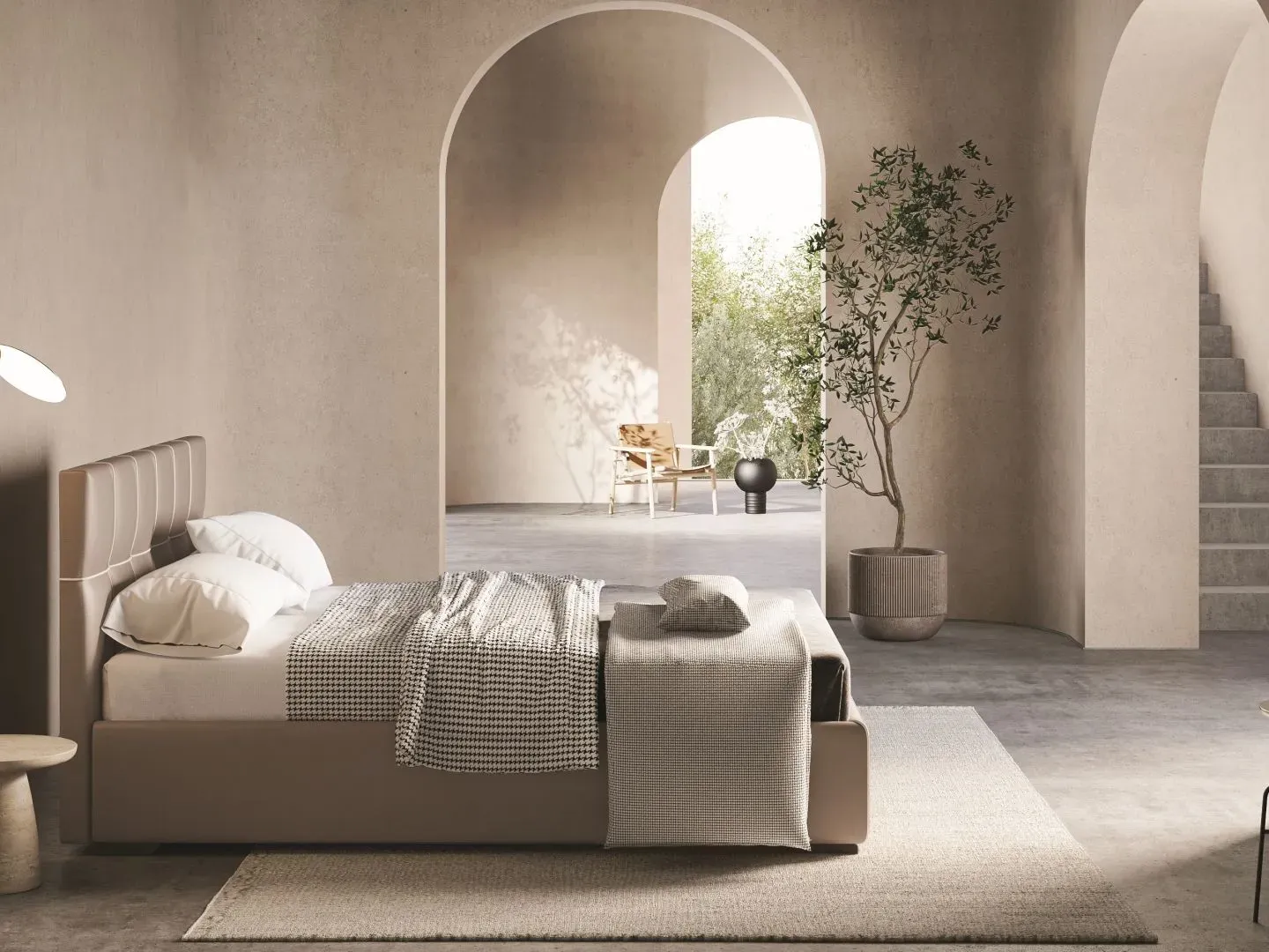 Letto Malika, letto contenitore con testiera capitonné, made in Italy