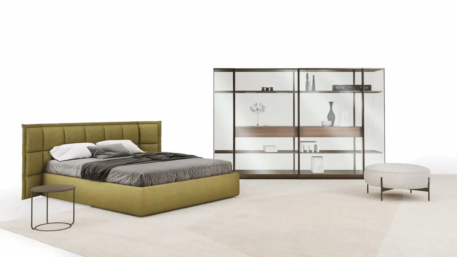 Letto Maya, letto contenitore con testiera trapuntata da terra, made in Italy – foto 2