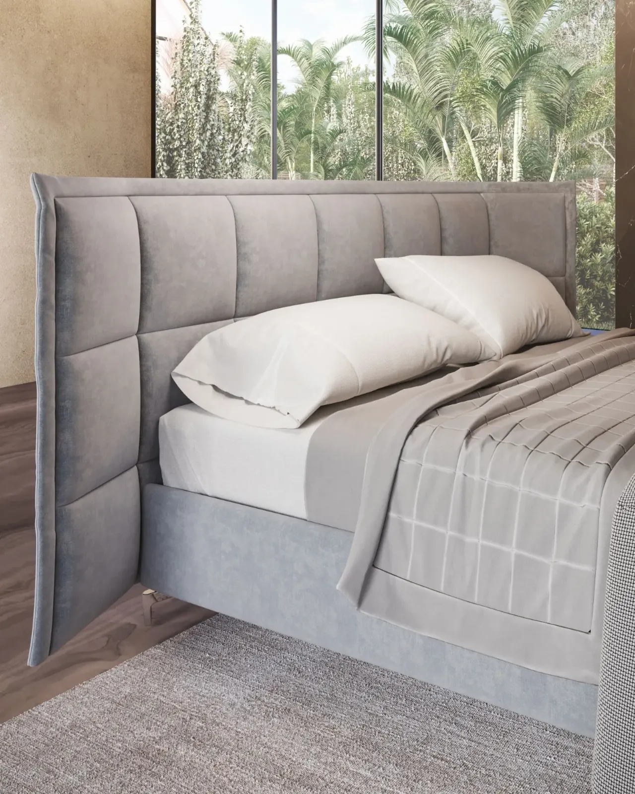 Letto Maya, letto contenitore con testiera trapuntata da terra, made in Italy – foto 3