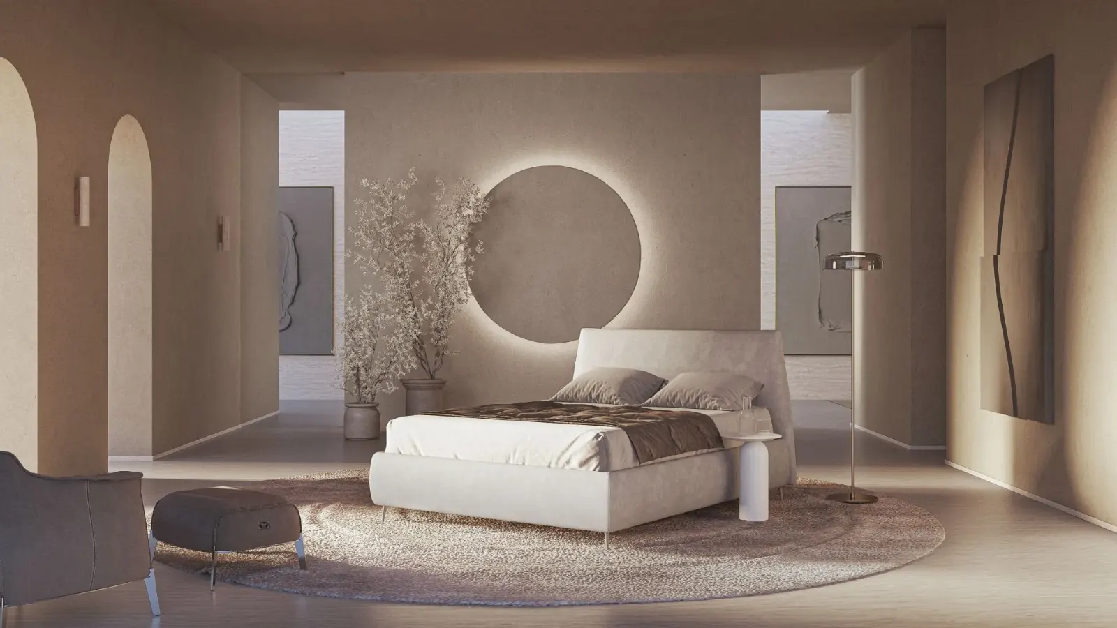 Letto Mia, letto contenitore con testiera imbottita da terra, made in Italy