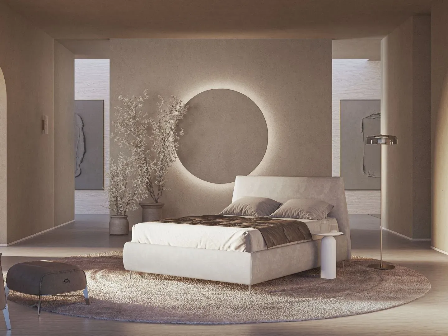 Letto Mia, letto contenitore con testiera imbottita da terra, made in Italy