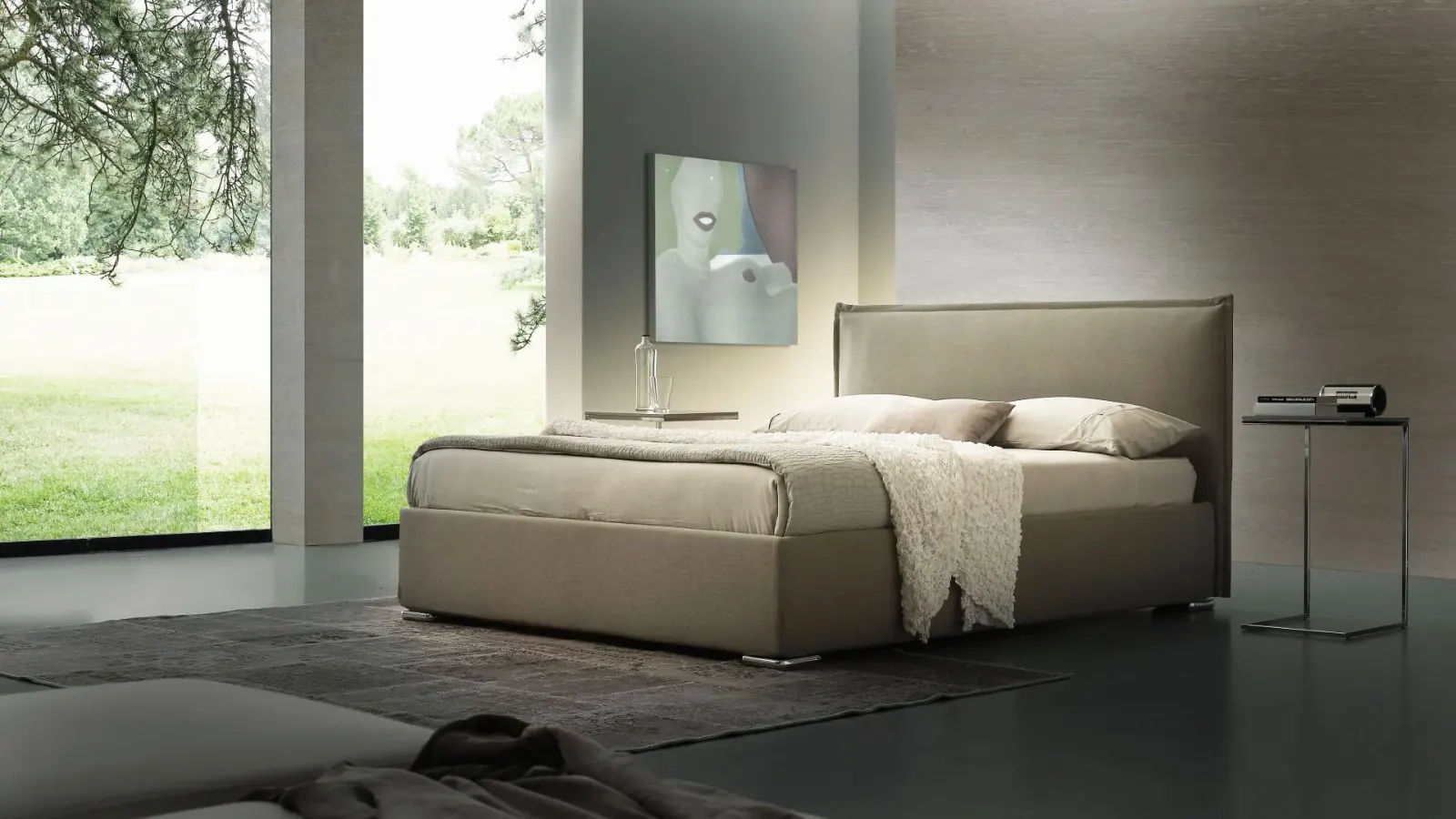 Letto Michelle, letto imbottito moderno con giroletto a fascia alta o bassa, made in Italy – foto 2