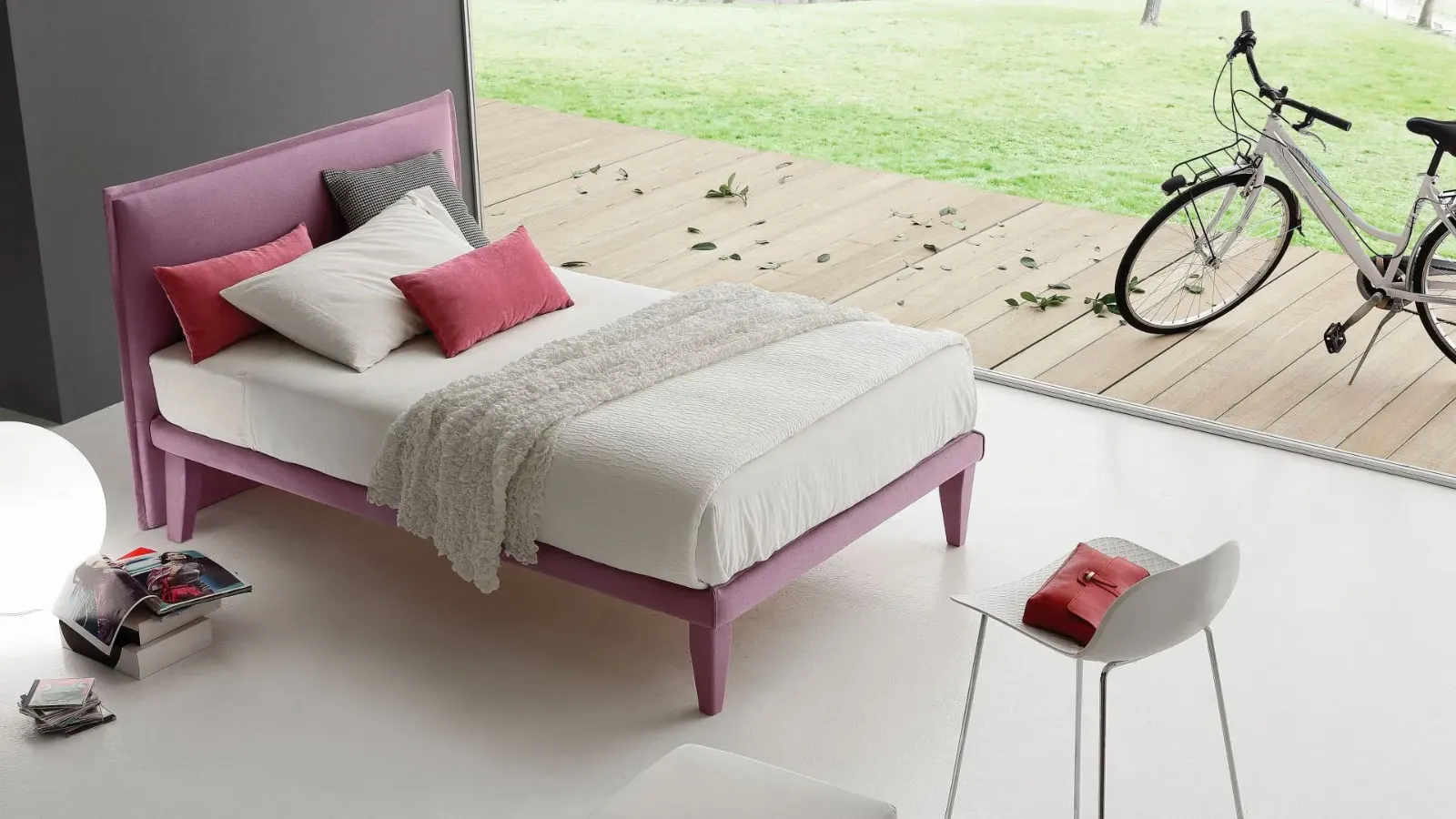 Letto Michelle, letto imbottito moderno con giroletto a fascia alta o bassa, made in Italy – foto 4