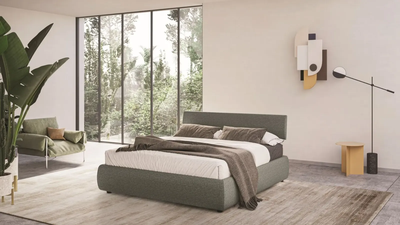 Letto Nicole, letto moderno in tessuto, made in Italy