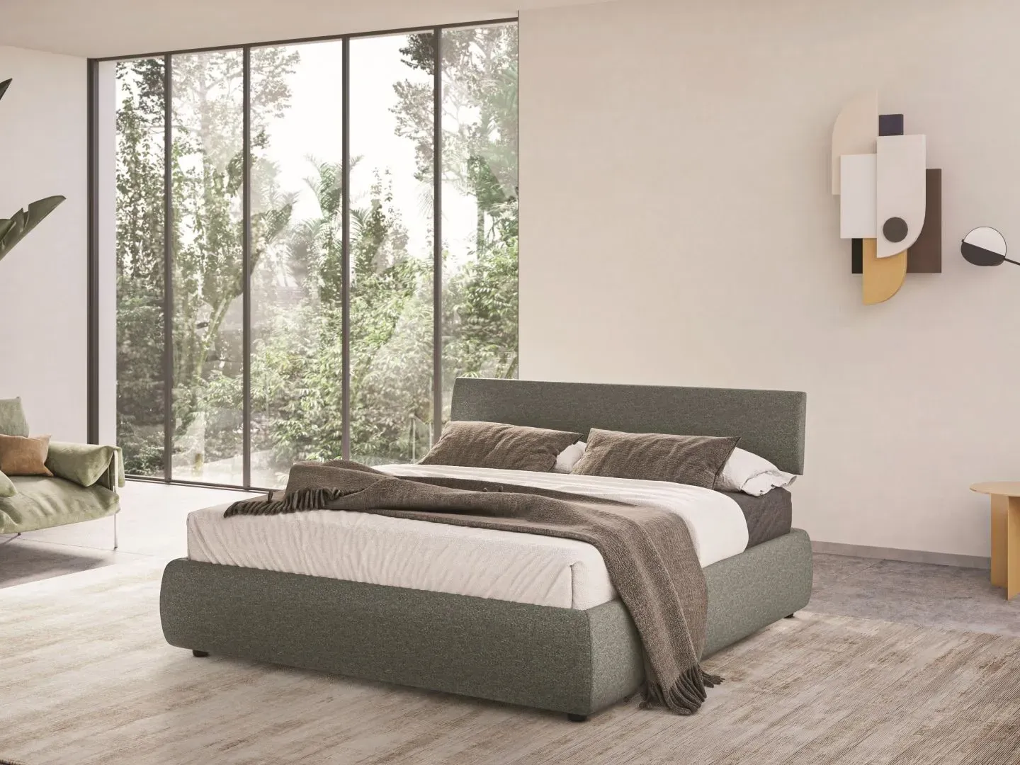 Letto Nicole, letto moderno in tessuto, made in Italy