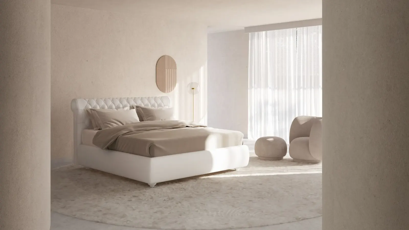 Letto Victoria, letto capitonné con testiera sagomata, made in Italy