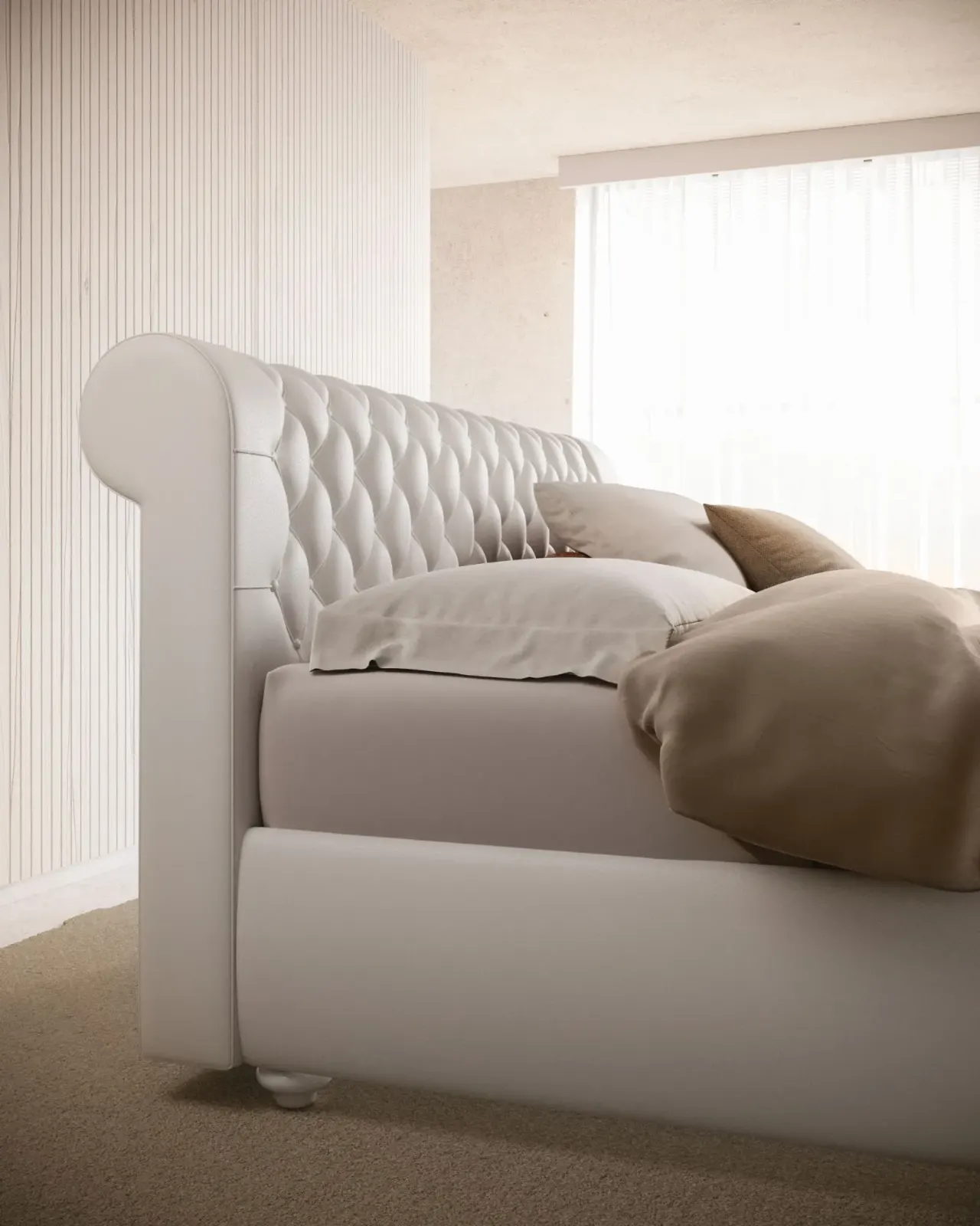 Letto Victoria, letto capitonné con testiera sagomata, made in Italy – foto 3
